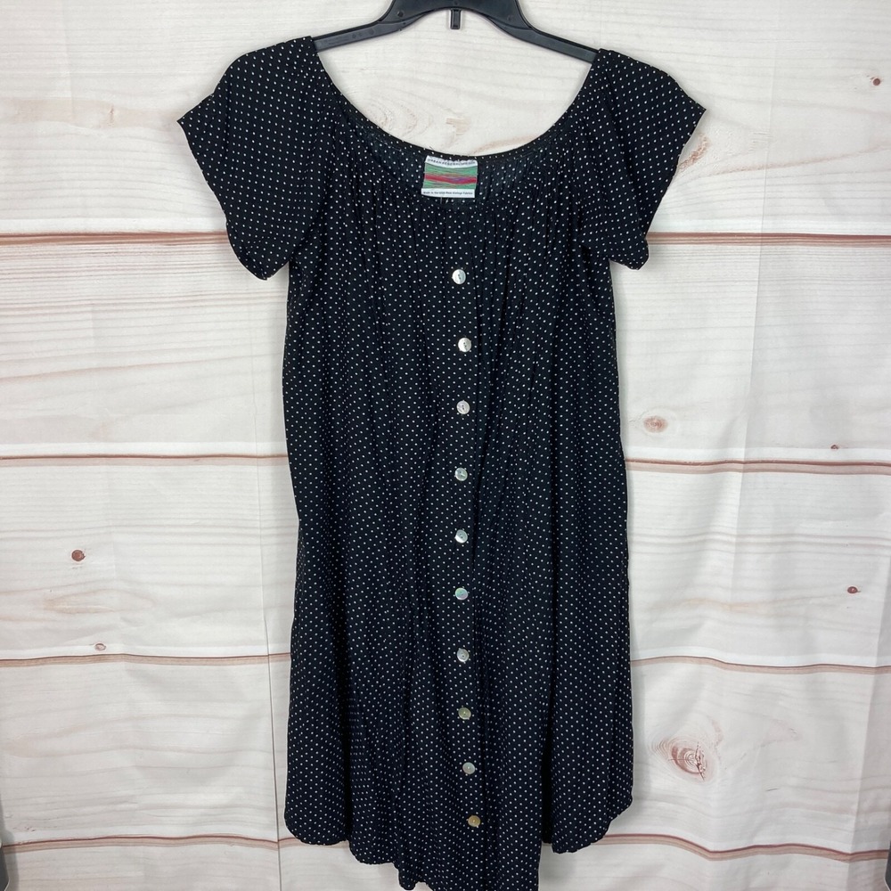Urban Renewal Dress Womens One Size Black Polka Dot Shirt Swing Elastic Neck